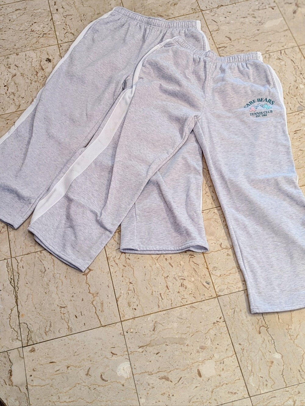 Light Gray Care Bears Lounge Sweatpants with Side Stripe and Tennis Club Logo XL